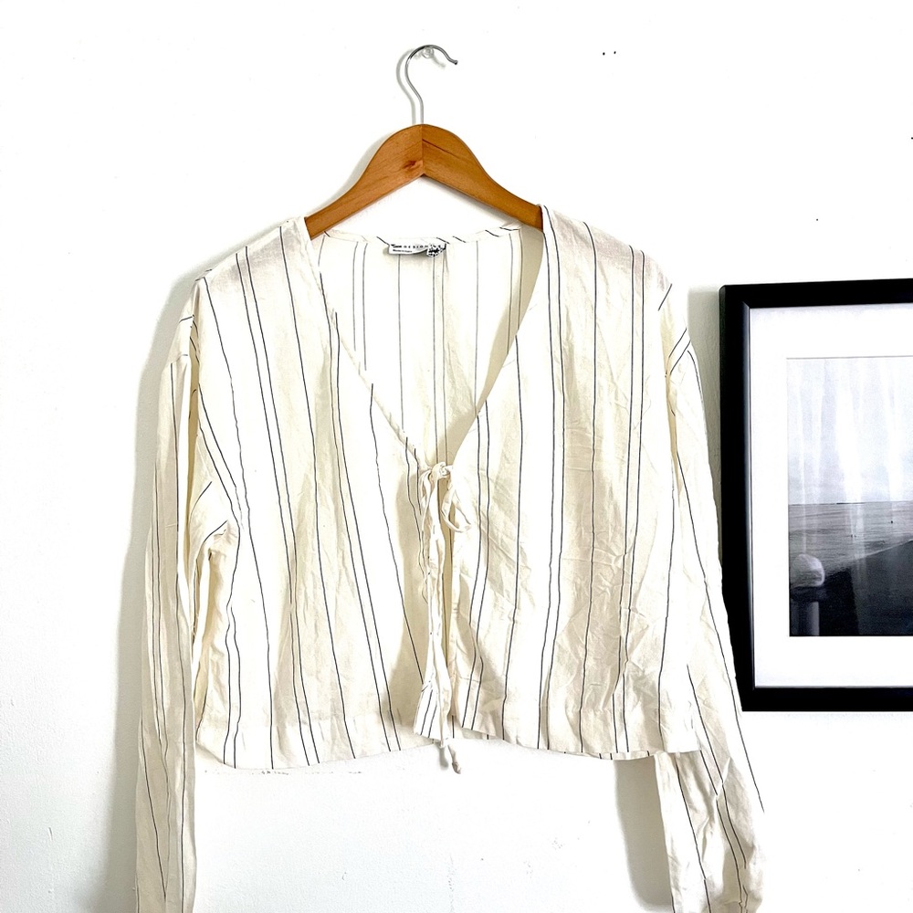 ASOS Cropped Light Cream Striped Tie-Front Women’s Top